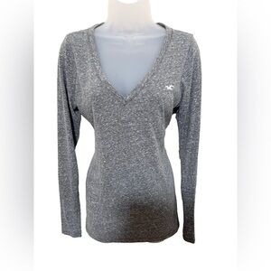 Hollister Y2K L Deep V Top Gray White Bella Swan Long Sleeve Elena Gilbert Layer